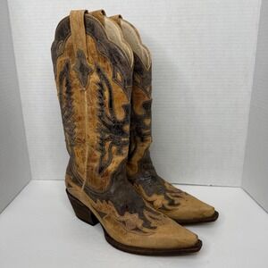 Steve Madden Lorredo Cowboy Boots Women 6.5 Brown Leather Western Distressed